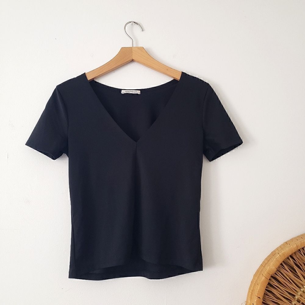 Zara Trafaluc Short Sleeve V-neck Blouse Black S